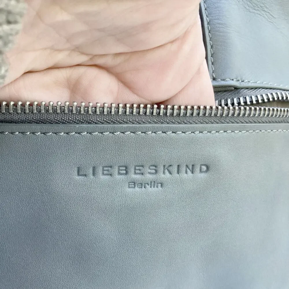 Liebeskind Berlin Jay Oversized Tumbled Leather Bucket Hobo Shoulder Bag Gray